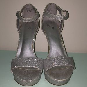 Glittery silver stilettos